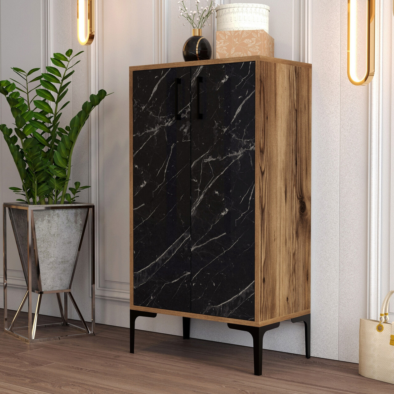 Pantofar, Hanah Home, Prag, 60x111x35 cm, Nuc / Negru - imagine 7